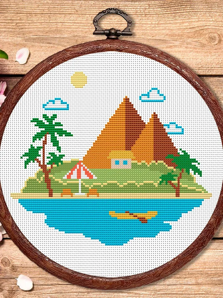 Mountain Landscape Cross Stitch Pattern, Island Cross Stitch, Embroidery Travel, Travel Cross Stitch Pattern, Modern Cross Stitch #trl004
