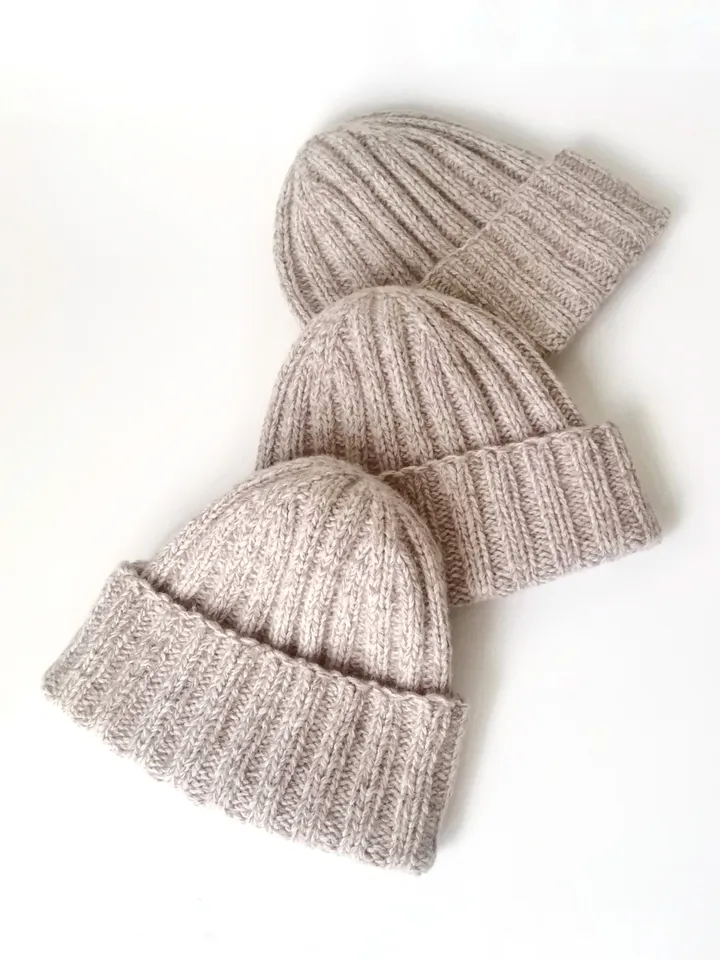Hand-Knitted Warm Winter Cap, Handcrafted Italian Cashmere Men's Beanie: Seamless Luxury Knit with Cuff, Handmade Design. FREE SHIPPING!