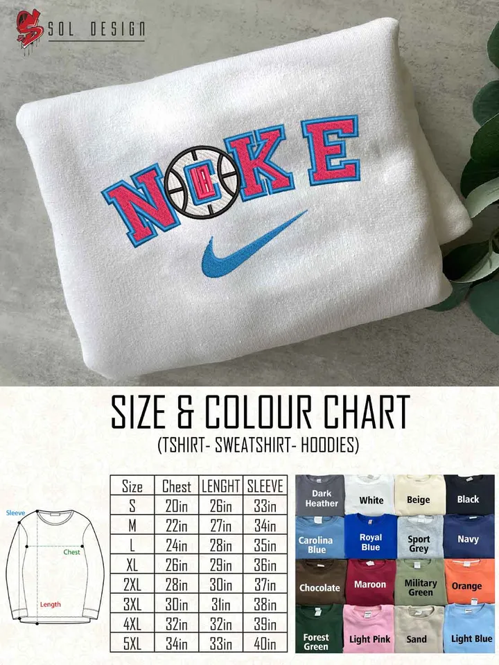 Ni.kee LA Clippers Embroidered Sweatshirt, NBA Clippers Basketball Team Embroidered T Shirt, NBA Team Embroidered Sweater, NBA LA Clippers Shirt, Basketball Team Embroidered Hoodie