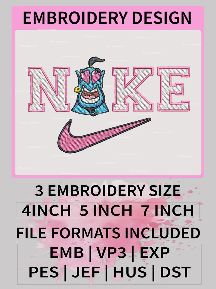 Genie Nike Embroidery Designs – Aladdin x Nike Cartoon Machine Embroidery Files 🧞‍♂️✔️✨