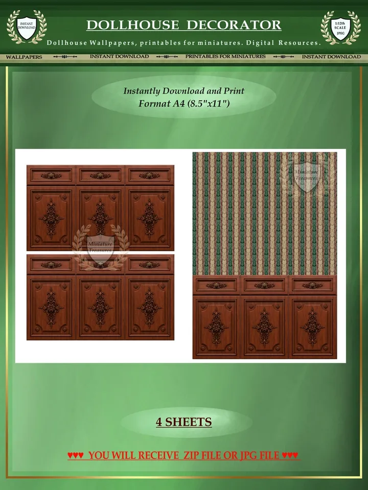 Wallpapers- Set 1 | Printables for Dollhouses and Unique Miniature Projects | Digital Downloads | in Scale 1/12th