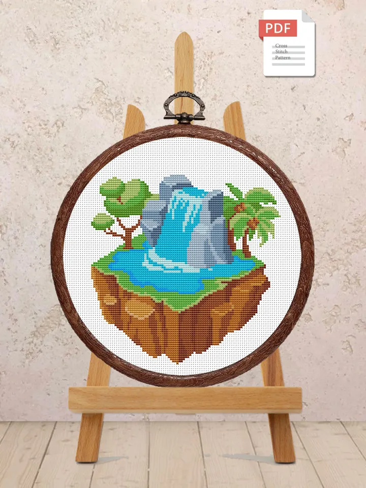Flying Island Cross Stitch Pattern, Island Cross Stitch, Embroidery Travel, Travel Cross Stitch Pattern, Modern Cross Stitch #trl008