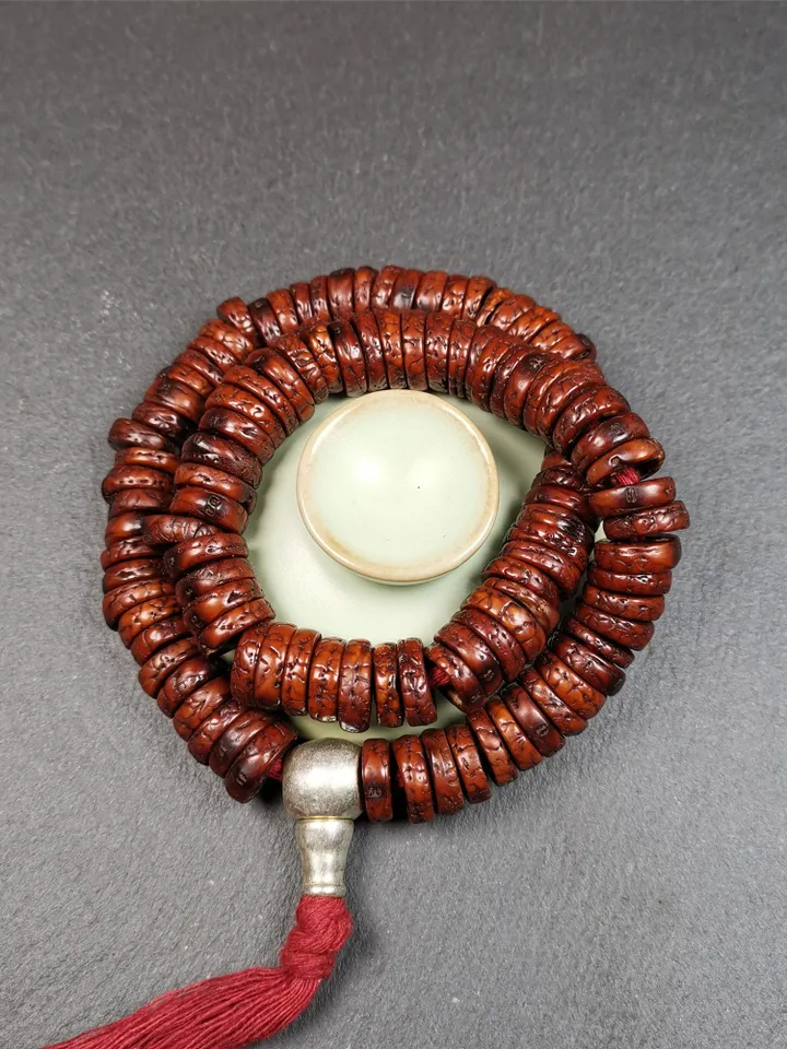 Gandhanra Antique 108 Bodhi Beads Mala,Old Prayer Beads Necklace,Diameter 13mm,Circumference 44 cm