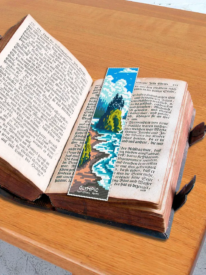 Olympic National park bookmark cross stitch pattern PDF download Nature cross stitch chart, Digital bookmark pattern PDF, Ocean waves #B182