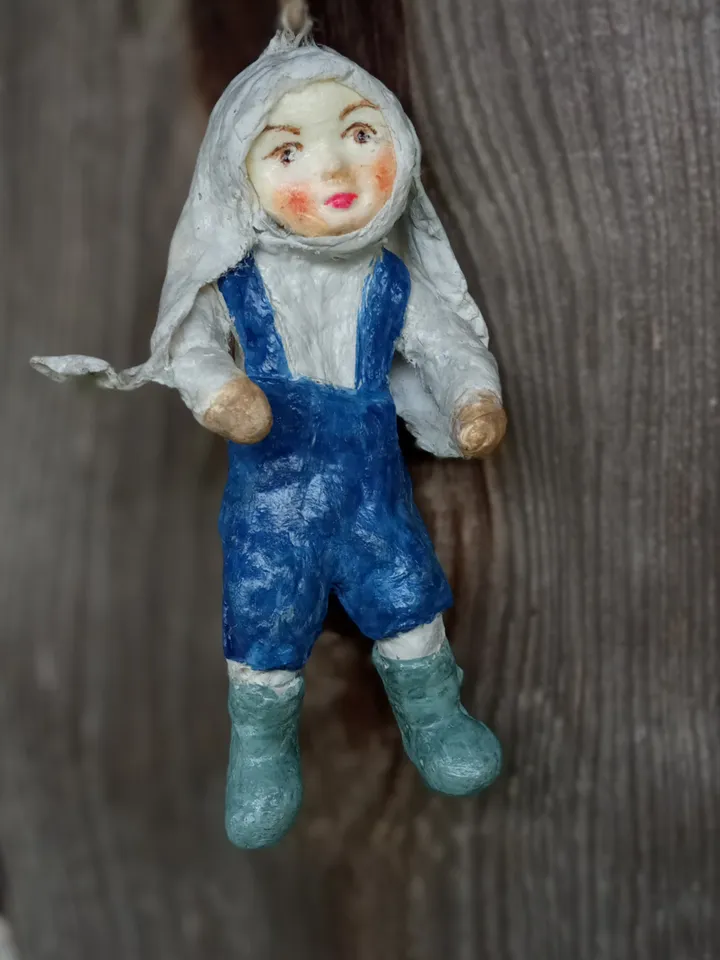 Handmade cotton doll pendant Boy - Bunny. Christmas tree decoration. An original DIY gift. Family souvenir. Easter decor. Designer doll. Made in 1 copy