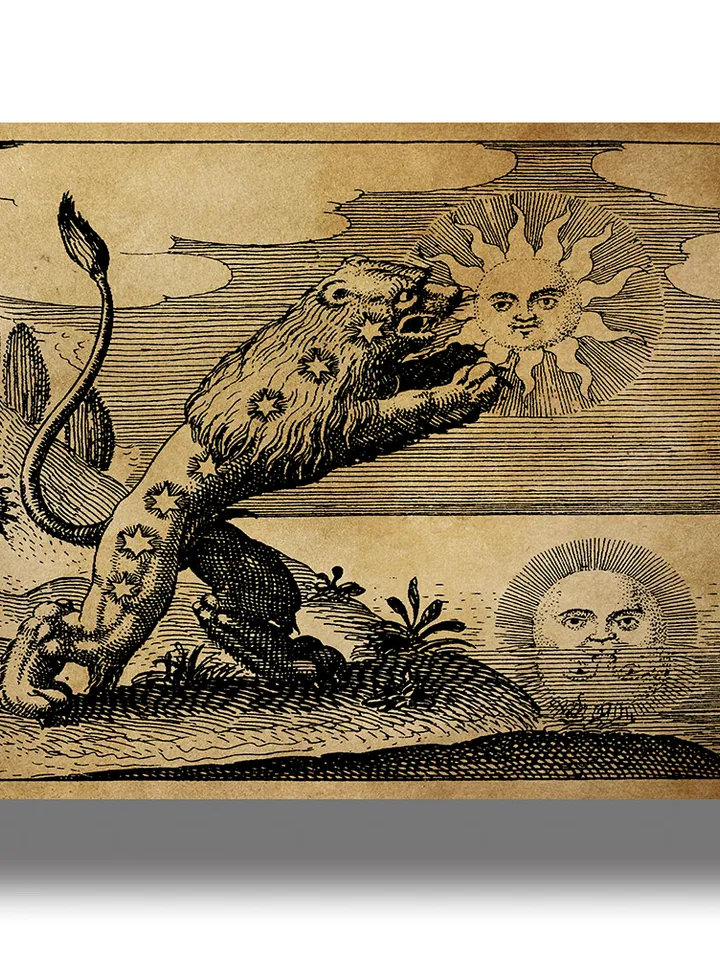 The Lion devouring the Sun. Rosarium philosophorum artwork.