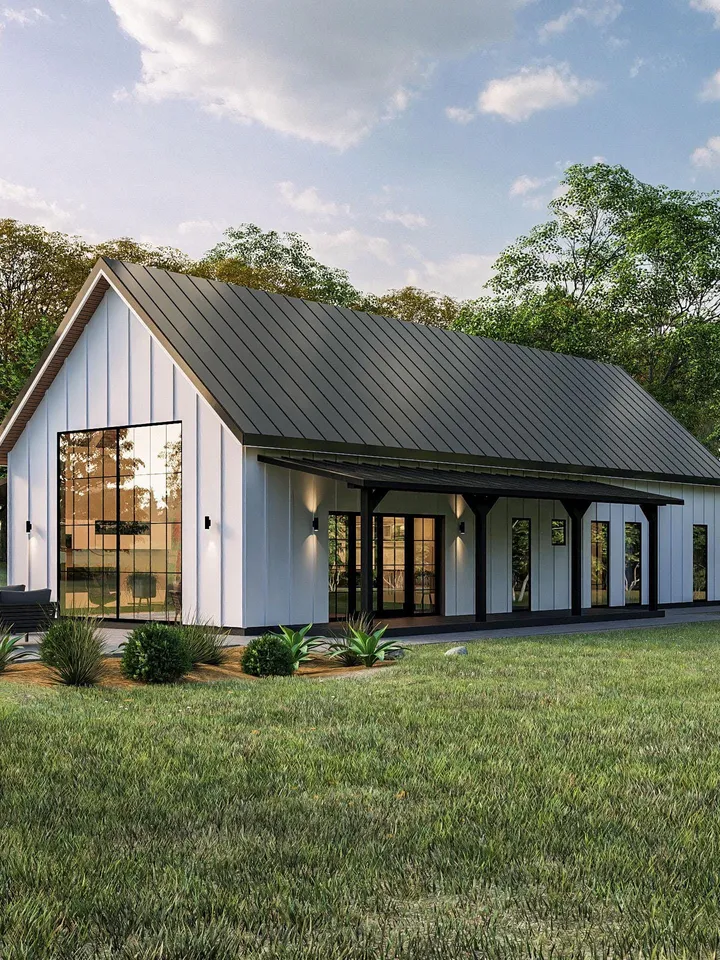 Modern Scandinavian Two Bedroom Cabin Plan, Contemporary Cottage Architectural Blueprints