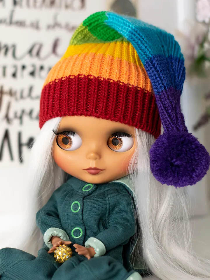 Rainbow striped hat for Blythe doll, Pullip doll, Icy doll for Saint Patrick's day, elf hat for dolls