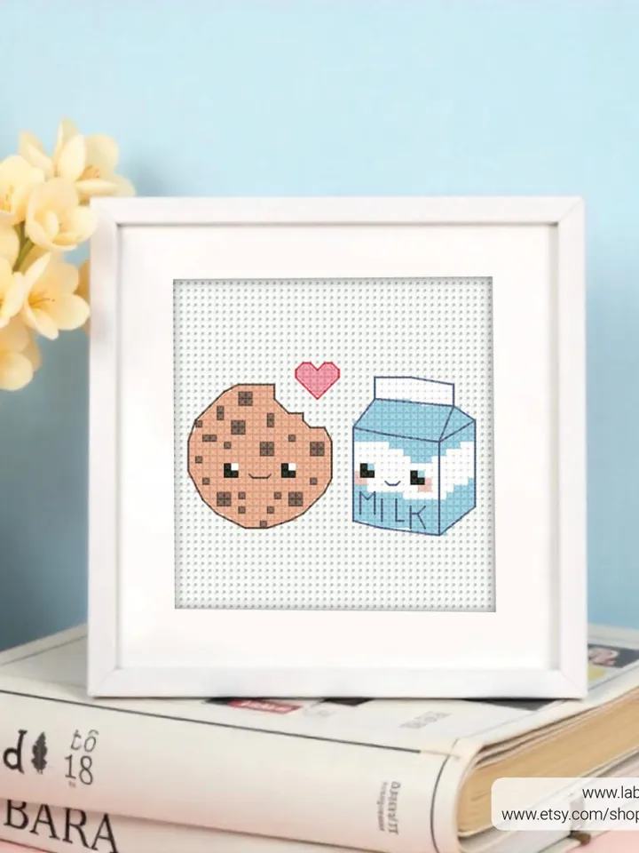 Bundle 4 Mini Couples Love Cross stitch patterns, Valentine's Day, beginner, Cupcake, Cookie, Sushi, Chocolate, DIY, embroidery, instant PDF
