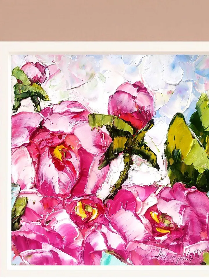Peony Painting Impasto Original Art Floral Wall Art Flowers Small Oil Painting 8x8