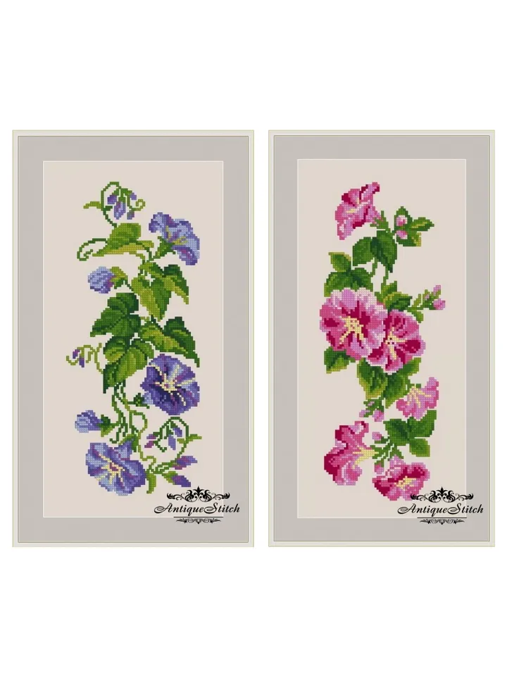 Blue Morning Glory 77 Vintage Cross Stitch Pattern PDF Garden Flowers embroidery Compatible Pattern Keeper