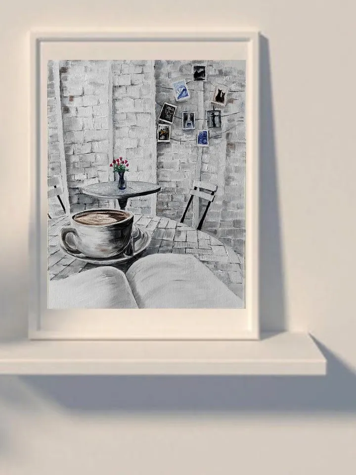 Small Cafe Artwork Original Oil Painting 10.63x13.78 in by ArtCafe