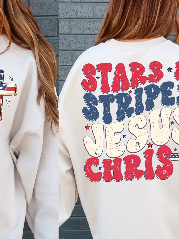 Stars & Stripes and Jesus Christ Png, Christian 4th of July sublimation, american flag png Patriotic png Memorial Day, Freedom America Png
