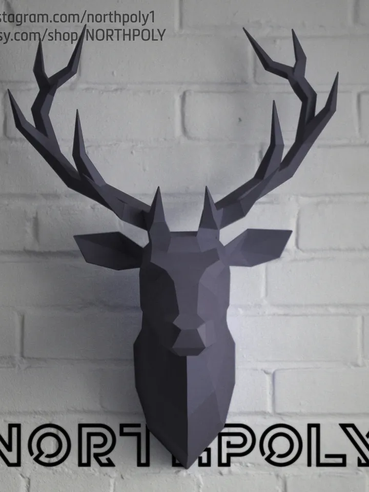 Papercraft Deer Head 2, Digital Template, PDF Download, Gurko, 3D Low Poly, Pepakura, DIY Origami Sculpture, Paper Decor, DIY Gift