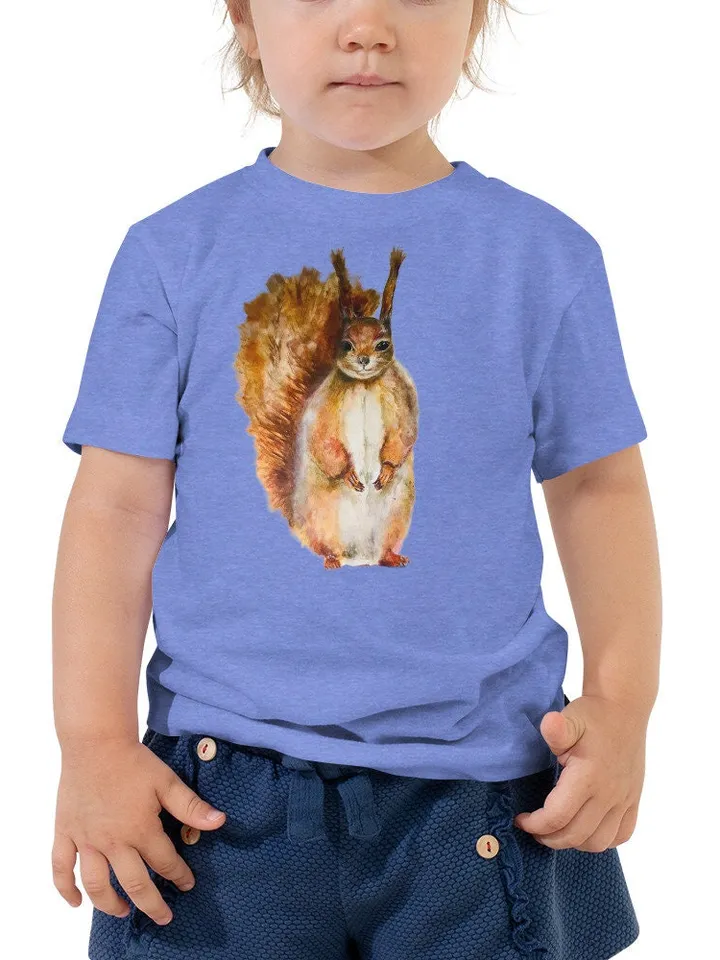 Squirrel Toddler Short Sleeve Tee ,made with my original squirrel watercolor painting,unique handmade gift for children