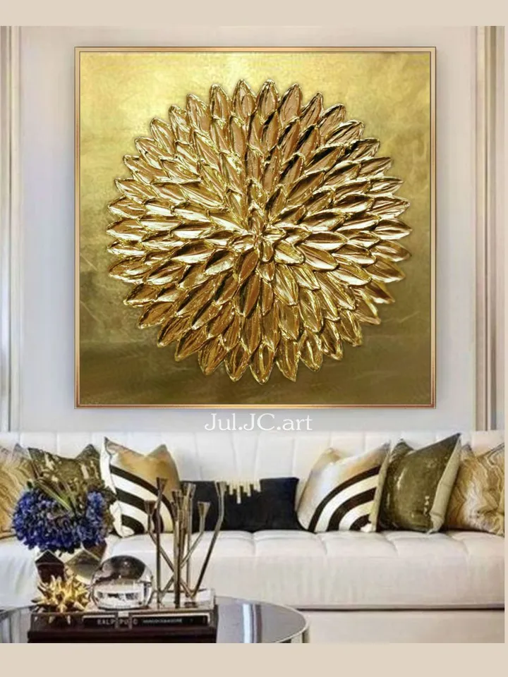 Gold Petals Abstract Wall Art Original Painting Metallic Textured artwork Gold Leaf Wall Art Modern wall decor