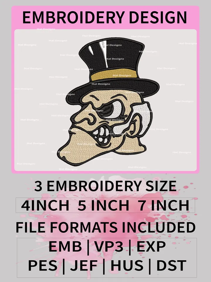 NCAA Wake Forest Demon Deacons Embroidery File, 3 Sizes, 6 Formats, NCAA Machine Embroidery Design, NCAA Logo, NCAA Teams