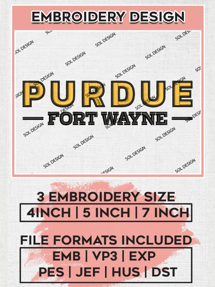 NCAA Purdue Fort Wayne Football Team Logo Embroidery Design Files, NCAA Purdue Fort Wayne Mastodons Machine Embroidery, NCAA Teams, Game Day, 3 sizes, NCAA Machine embroidery designs, Digital Download
