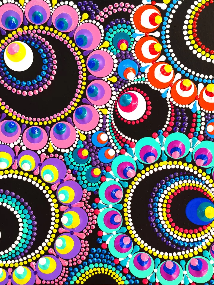 Floral Dot Painting Acrylic Original Art Abstract Flowers Artwork 20 by 20 cm / 8 by 8''