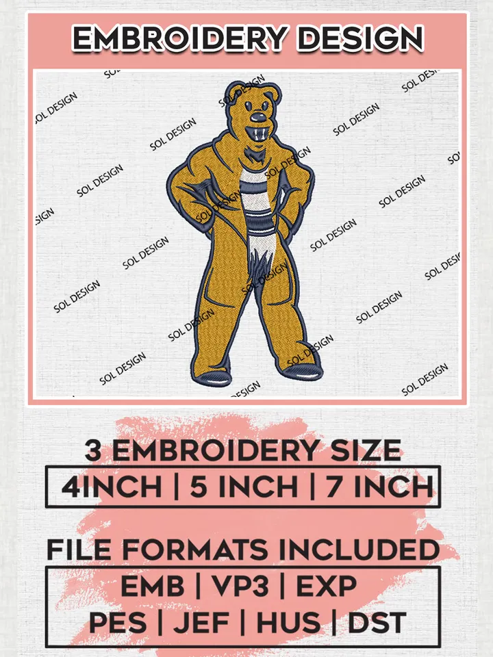 Penn State Nittany Lions College Football Team Mascot Logo Embroidery Design Files, NCAA Penn State Nittany Lions Machine Embroidery, NCAA Teams, Game Day, 3 sizes, NCAA Machine embroidery designs, Digital Download