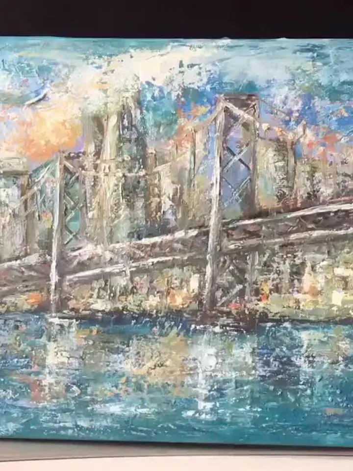 San Francisco at sunset,original oil painting stretched canvas,textured impasto cityscape,USA bridges and cities wall hanging,,large canvas