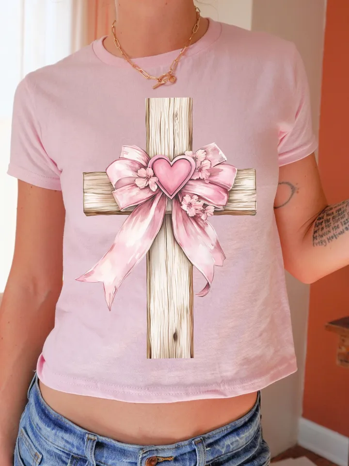 Valentine Cross PNG, Coquette Valentine Cross Bow png, He loved Us png, Christian Coquette Cross png, Bible Verse png, Vday Coquette png