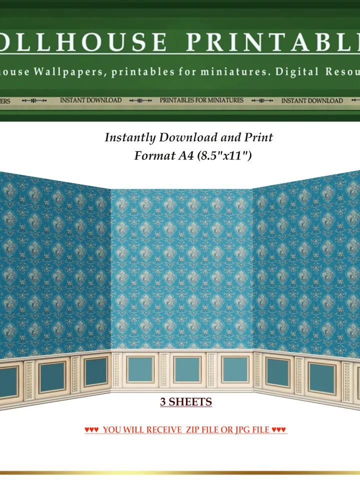 Wallpapers- Set 5-v3 | Printables for Dollhouses and Unique Miniature Projects | Digital Downloads | in Scale 1/12th