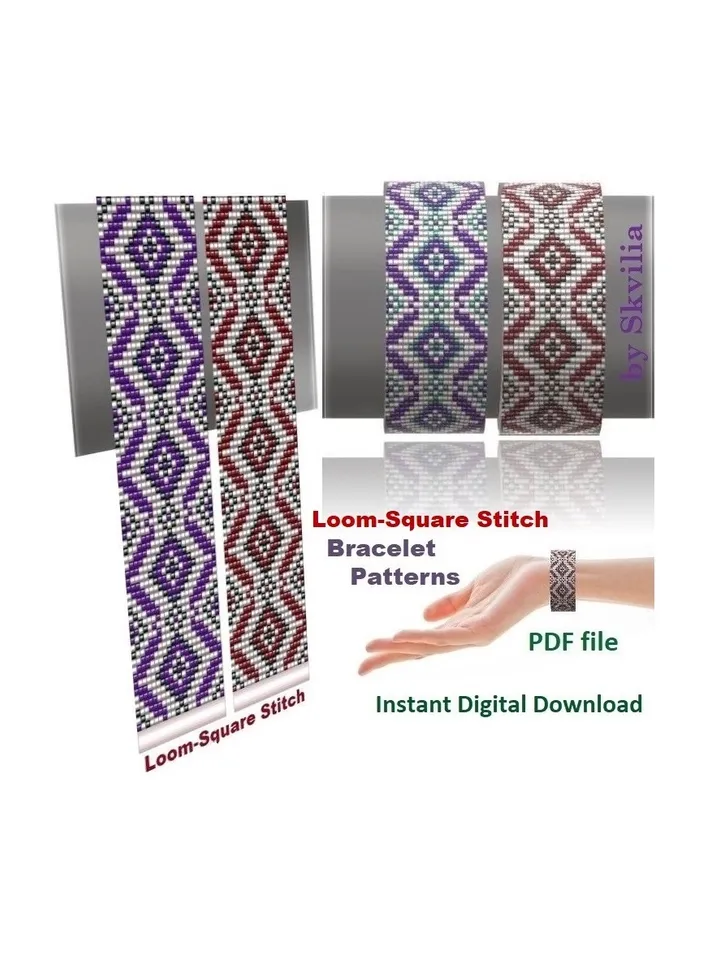 Cuff Bracelet Loom - Square Stitch, Bead Patterns Bracelet, Beading Patterns, Instant Download