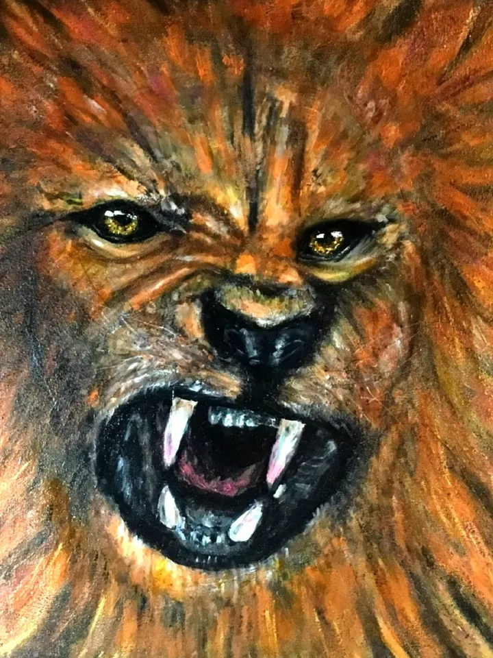 Lion painting ,roaring lion ,glow in the dark acrylic painting,canvas board,wall hanging,gift for him