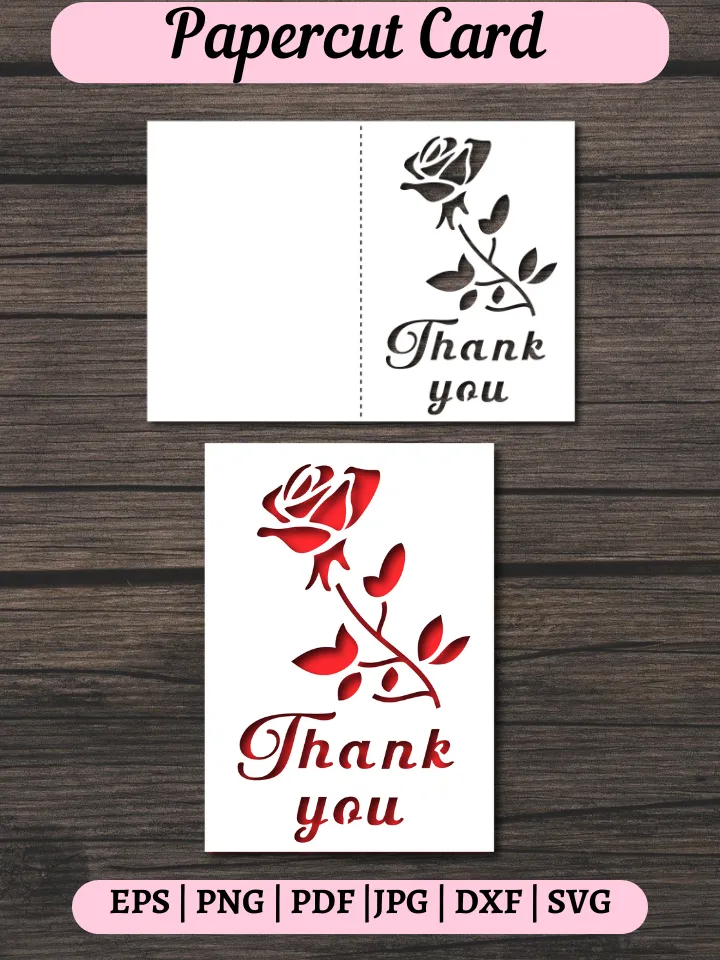 Rose Thank you Card svg, Flowers card , paper cutting