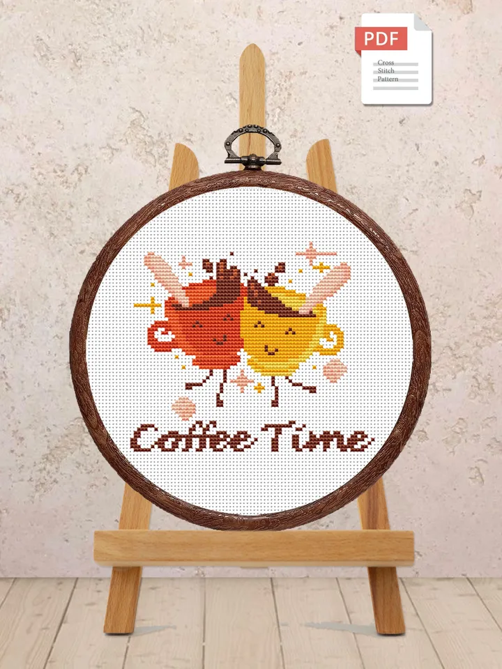 Coffee Time Cross Stitch Pattern, Kitchen Cross Stitch, Embroidery Coffee , Cup of Coffee Cross Stitch Pattern, Modern Cross Stitch #kt015