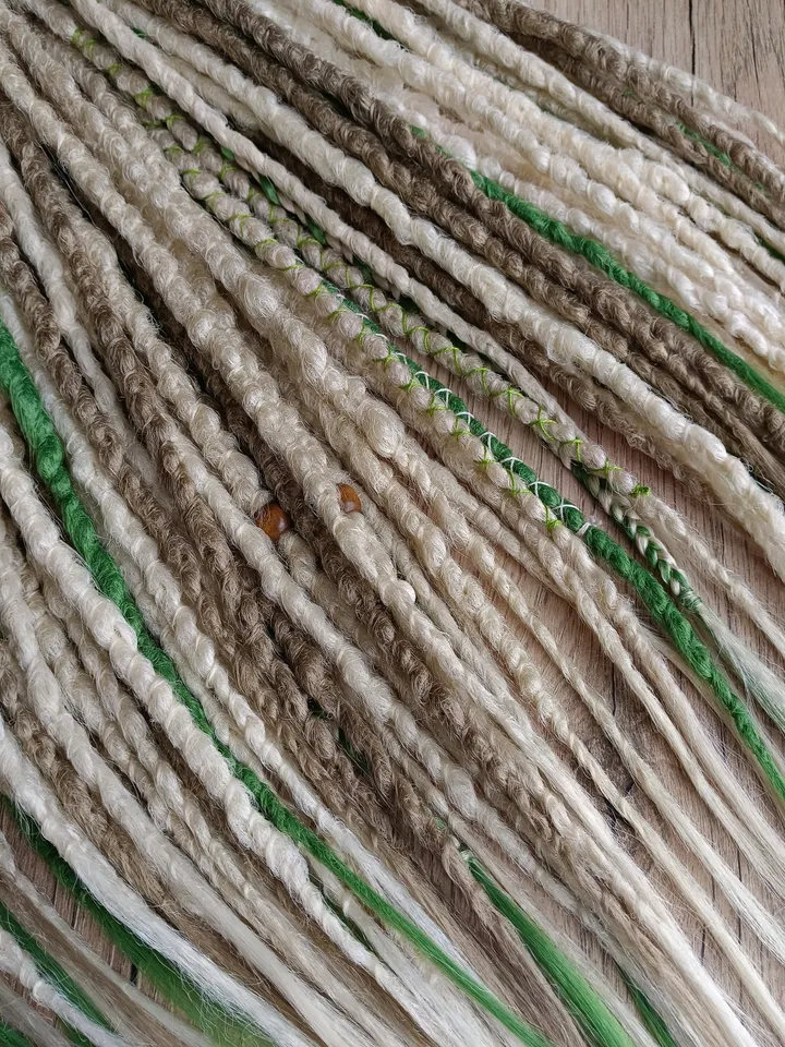 Boho Blonde Herbal Green Dread Extensions Mixed Braid Set Single or Double Ended SE DE for Custom Styling Hippie Goddess Volume Texture