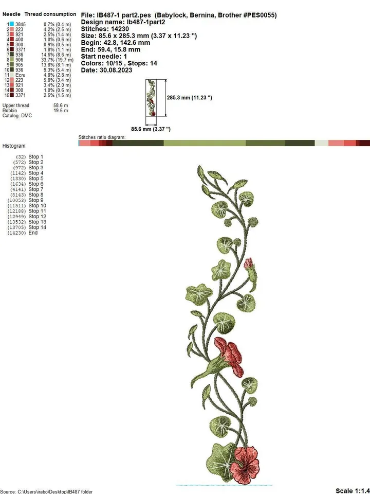 Set of Machine Embroidery Designs in Artistic Surface Technique Nasturtium For embroidery of scarves ties wedges other details accessories