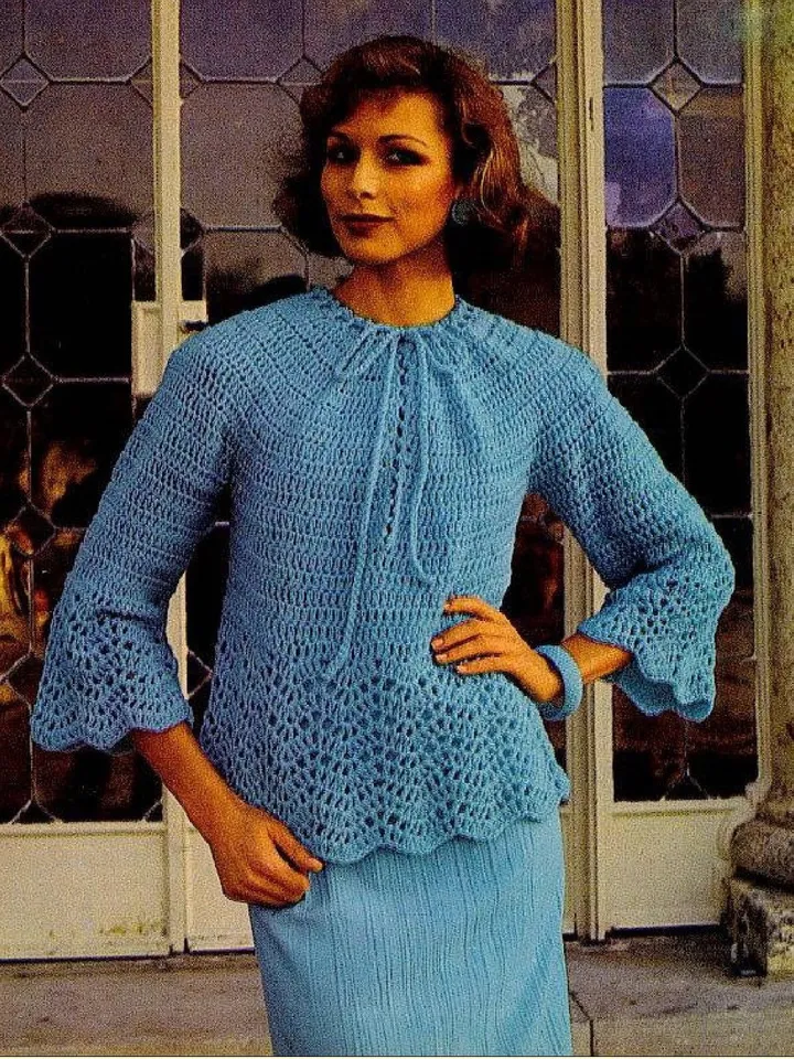 Vintage Crochet Pattern Scallop Border Blouse Digital Download PDF
