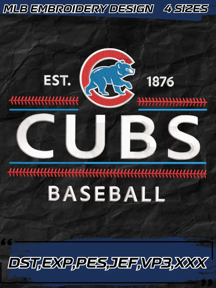 Chicago Cubs 1876 Baseball Embroidery Design,MLB Embroidery Design,Machine Embroidery Design File,4 Sizes, Digital Download