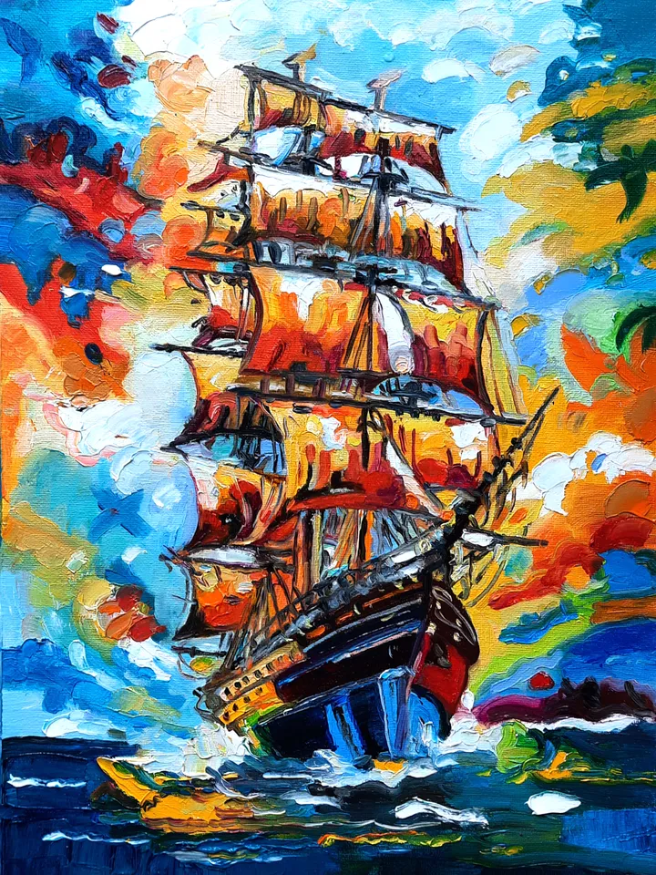 Sailboat Art Impasto Original Oil painting Oil on canvas