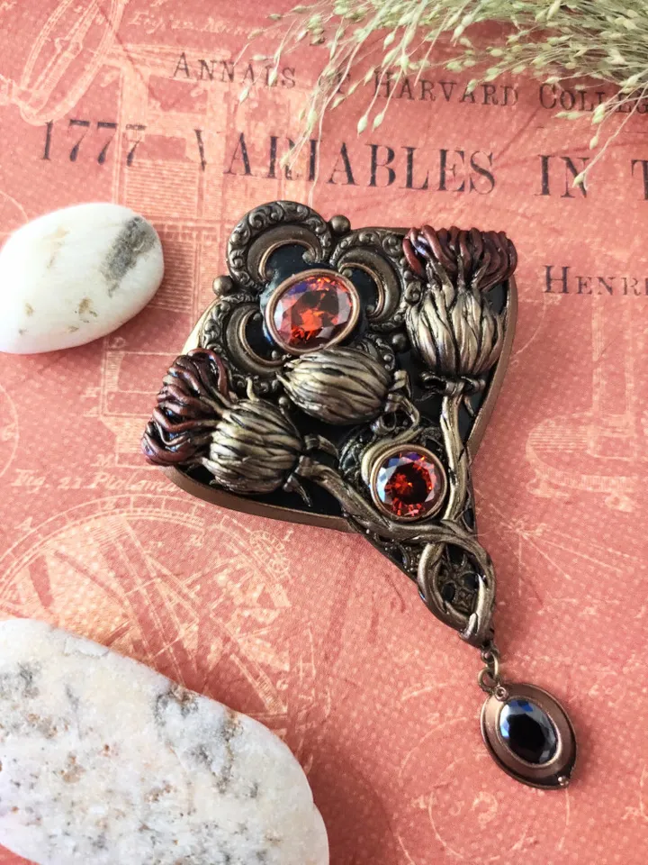 Vintage brooch Thistle, Scottish thistle flower, Thistle brooch
