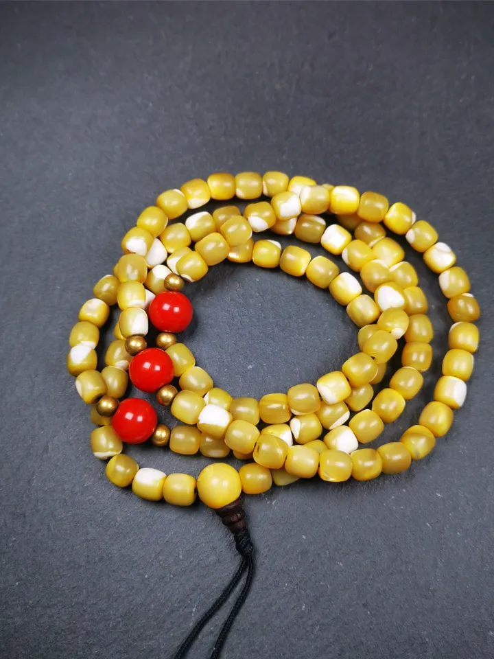 Gandhanra Old 108 Tibetan Mala,Fish Bone Prayer Beads,Rosary for Meditation,Diameter 0.26", Circumference 30"