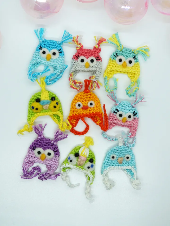 Miniature crochet hat for your toy, doll hat, will fit mice, raccoons and foxes from my shop, owl hat, cute hat, made to order