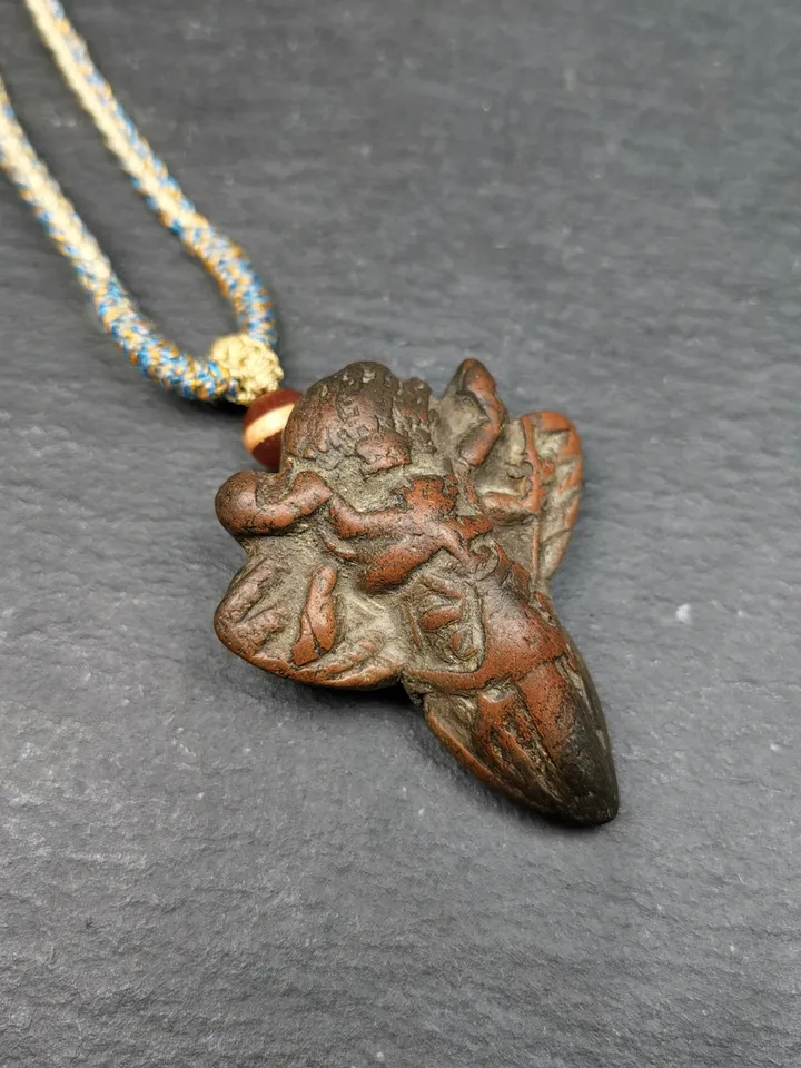Gandhanra Old Tibetan Tsa Tsa Statue, Vajrakilaya Phurba Amulet Pendant,Buddhist Protector Deity,50 Years Old