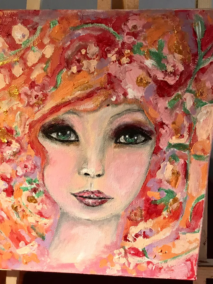 Sofia doll,original acrylic painting on 3 d canvas,fantasy dolls painting,fairytales,young woman painting,unique gift,home decoration
