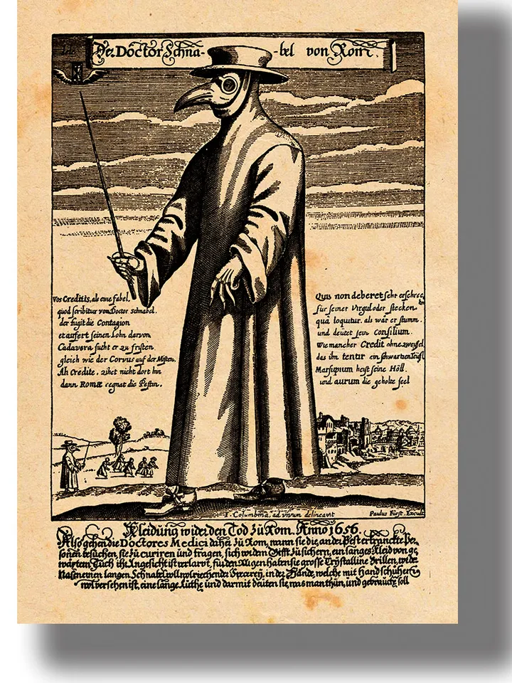 Plague doctor. Famous illustration from the Black Plague era.