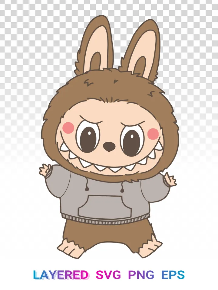Labubu Rabbit 🐰 PNG, POP MART Layered SVG, Hoodie Labubu Cricut