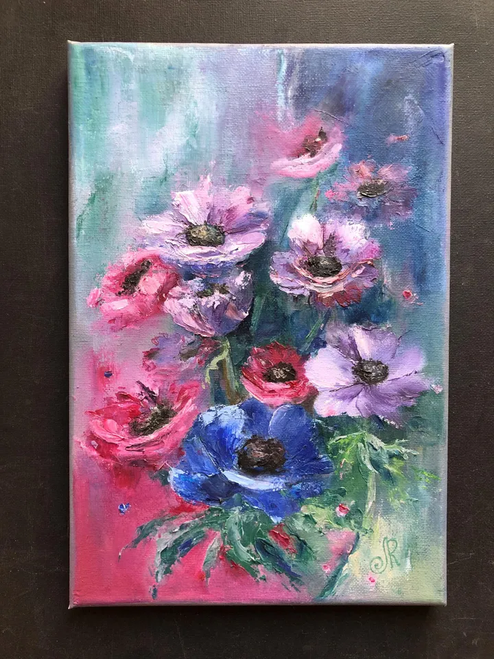 Flowers Original Painting Floral Oil Wall Art Anemones Painting