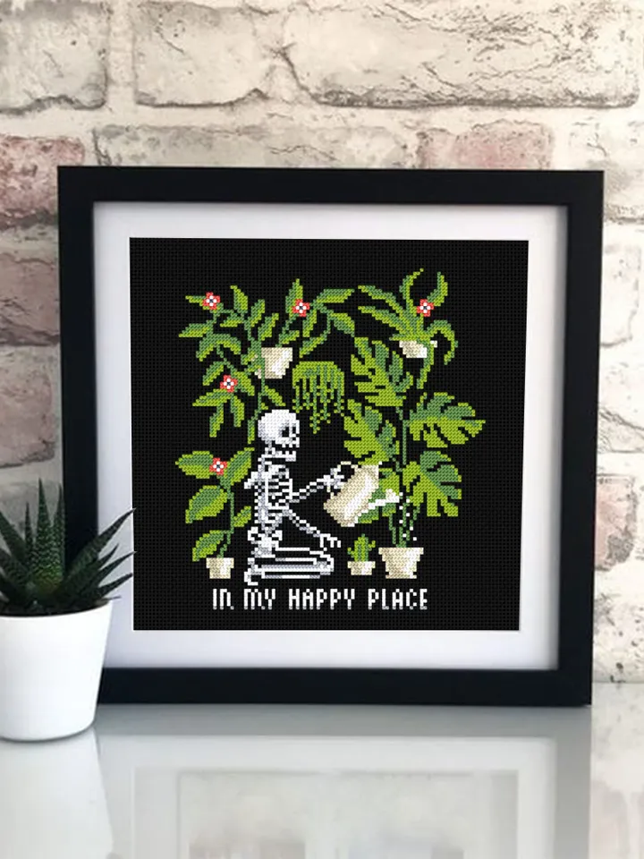 Skeleton plants cross stitch pattern PDF download Gothic skeleton cross stitch chart In my happy place, Gothic home decor, Plant lover #P39