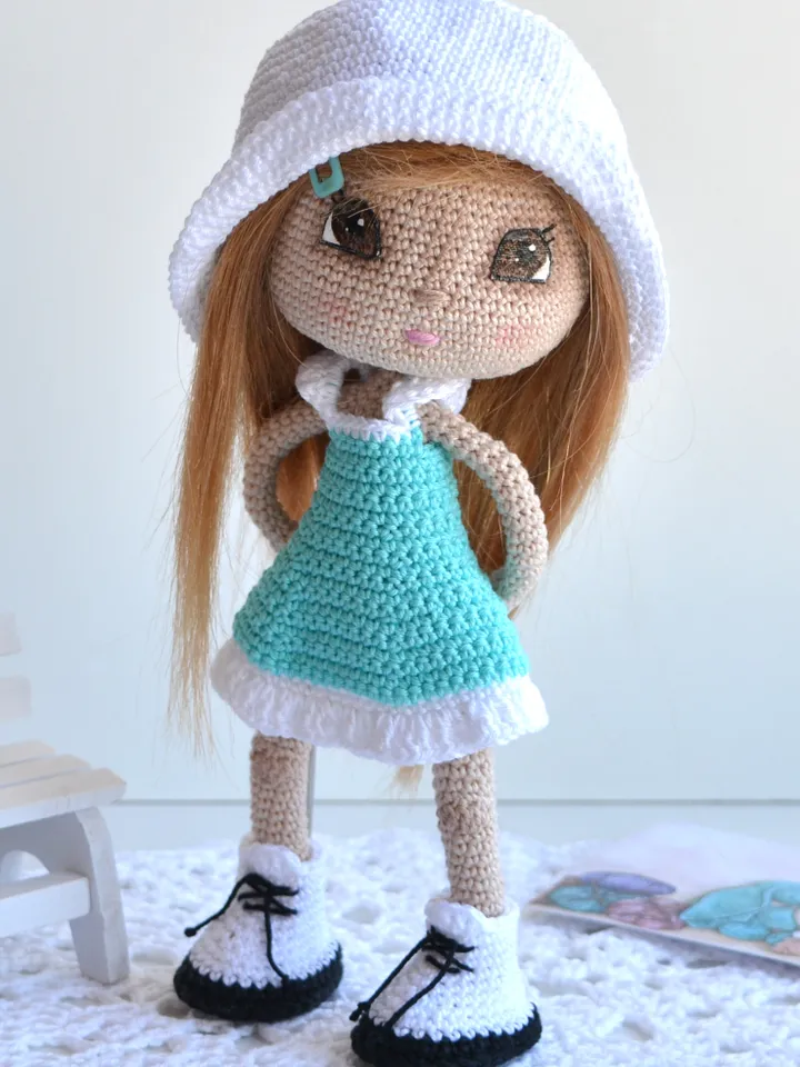 Crochet Doll Clothes Pattern, Outfit for Doll of 18 cm tall (English PDF), crochet doll dress pattern, dress amigurumi doll, dress pattern doll, clothes crochet doll, crochet boots and panama, doll clothes set