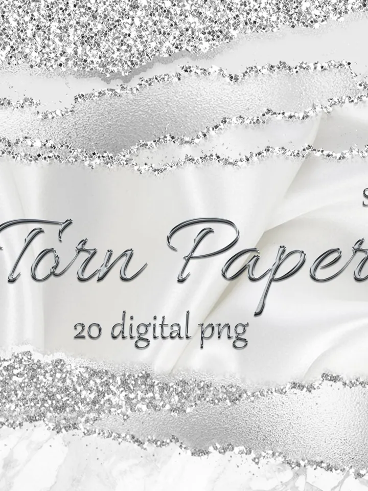 Glam Edges; Glam Digital Borders; Glitter Torn Paper; Glam Ripped Edged; Commercial Use; Glam Wavy Borders; Silver Torn paper clip art