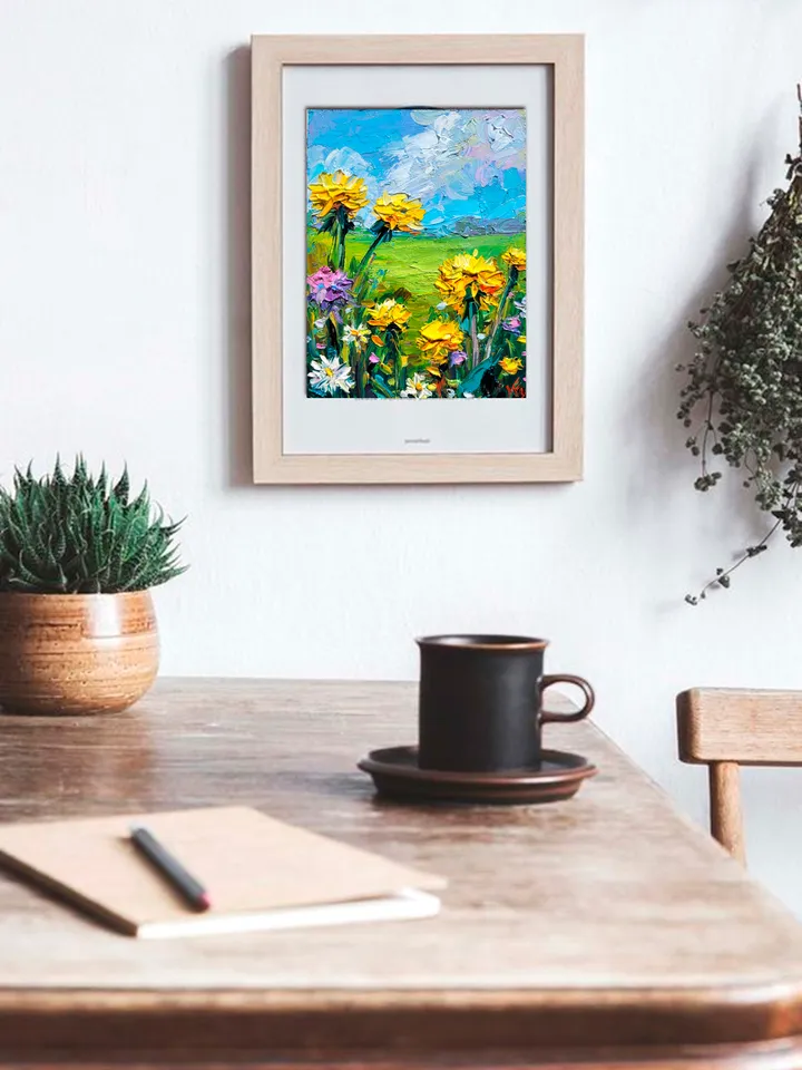 Dandelion Painting Flower Original Art Impasto Painting 6x8 Daisy Wall Art Wildflower Painting Meadow Painting Small Gift by ArtFromVictoria