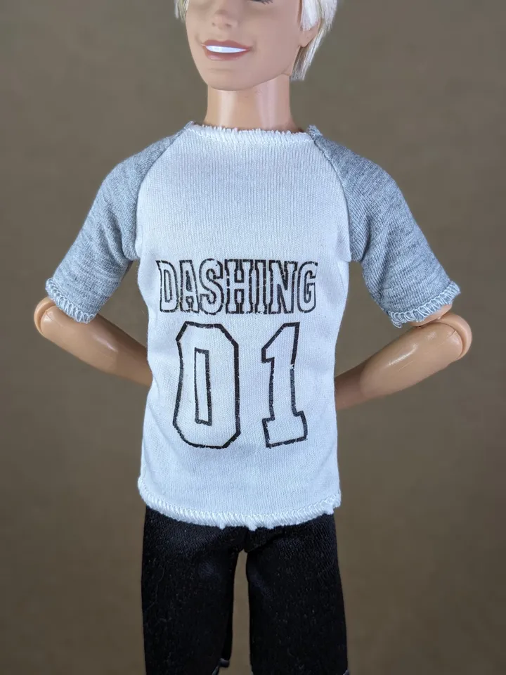 White & gray printed T-shirt for 12-inch fashion male dolls
