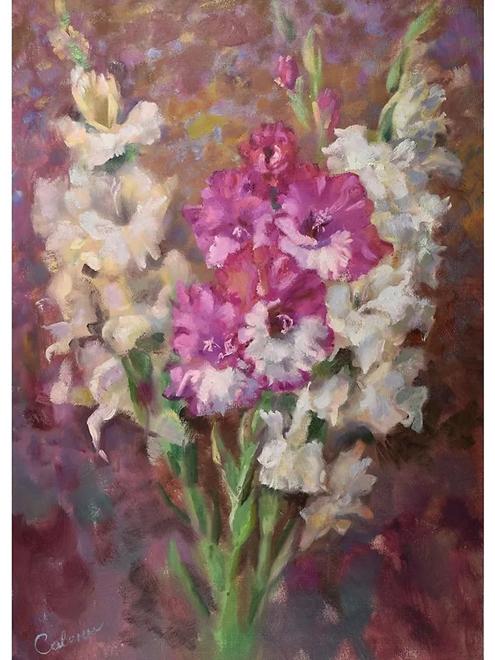 Flower Painting Gladiolas Bouquet Artwork Impressionism Original Art Floral Art